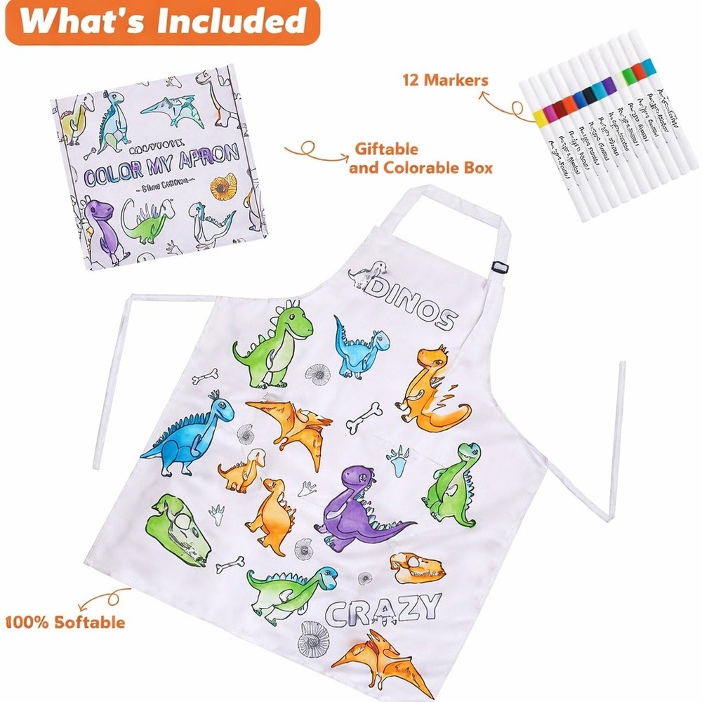 OSOTTOYS Color My Apron Dino Edition Kids DIY Coloring Kit with 12 Markers NEW - Picture 4 of 4
